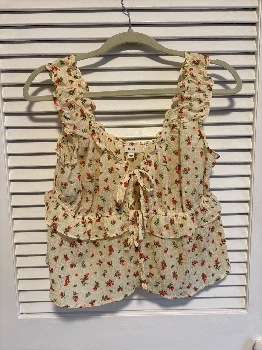 MINE Cream Floral Ruffle Tie-Front Camisole